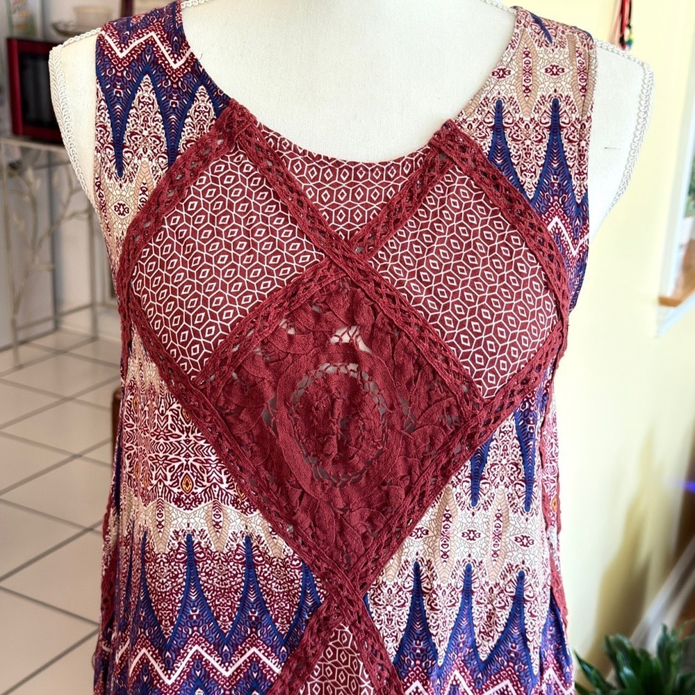 Umgee Boho Patchwork Dress Crochet Lace Sleeveless Medium